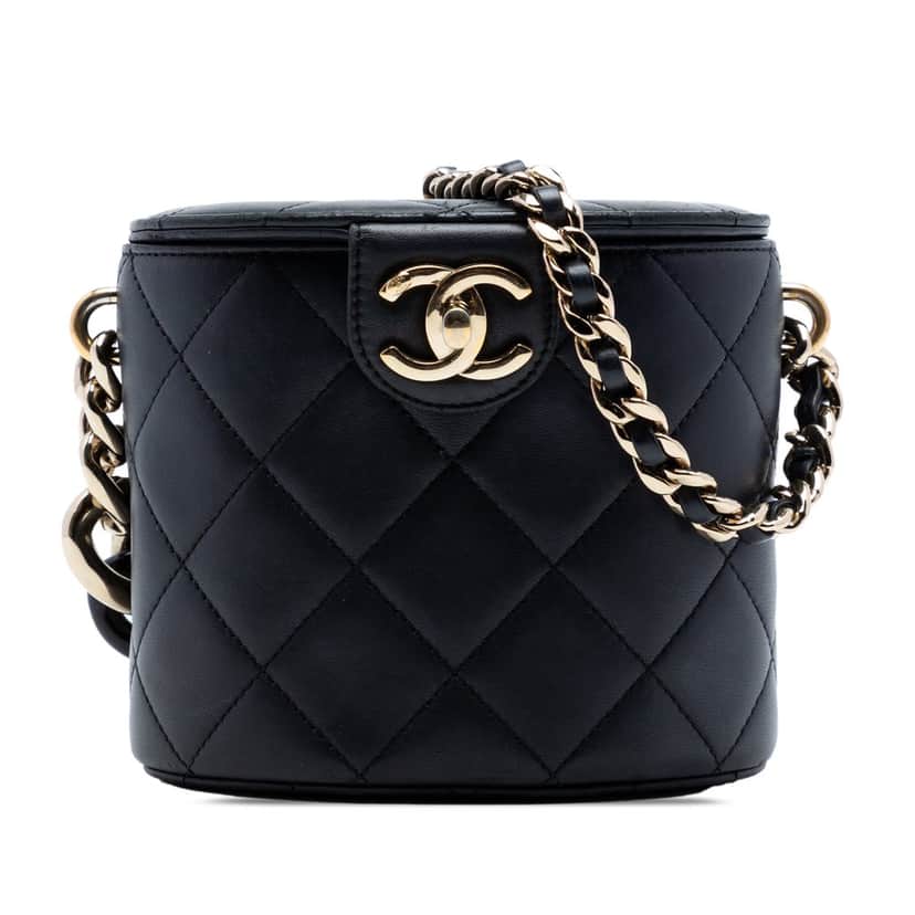 Chanel CC Lambskin Elegant Chain Vanity Case Black Leather Very good condition - Front View