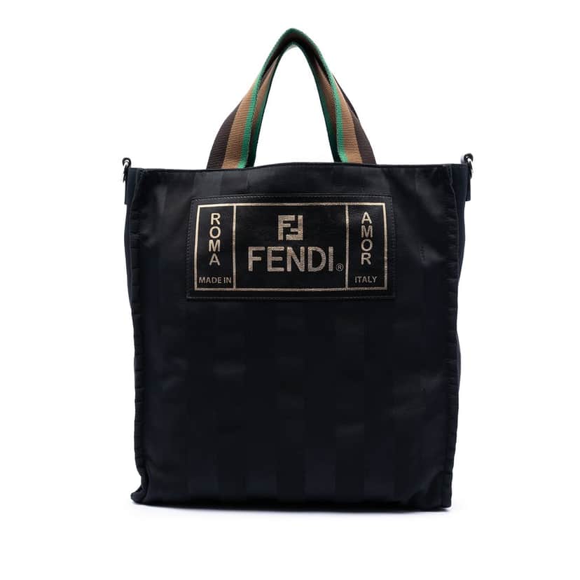 Fendi Pequin Nylon Roma Amor Tote Black Very good condition - Front View