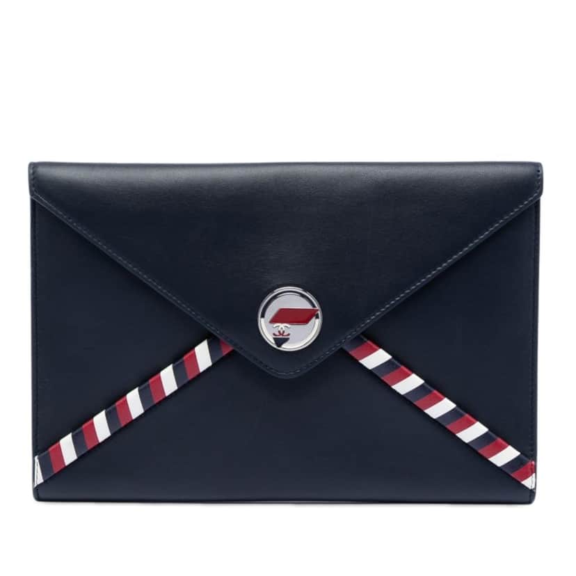 Chanel Lambskin Airlines Envelope Clutch Blue Leather Very good condition - Front View