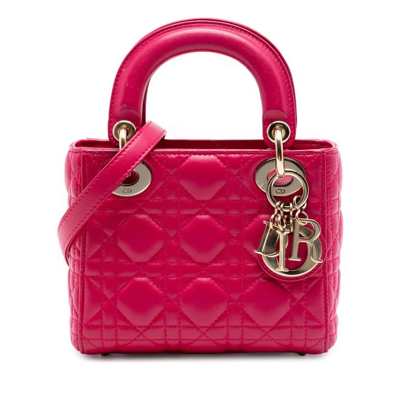 Dior Mini Lambskin Cannage Lady Dior Pink Leather Very good condition - Front View