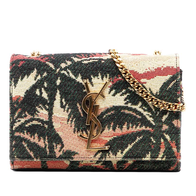 Saint Laurent Small Embroidered Canvas Palm Tree Monogram Kate Crossbody Red Very good condition - Front View