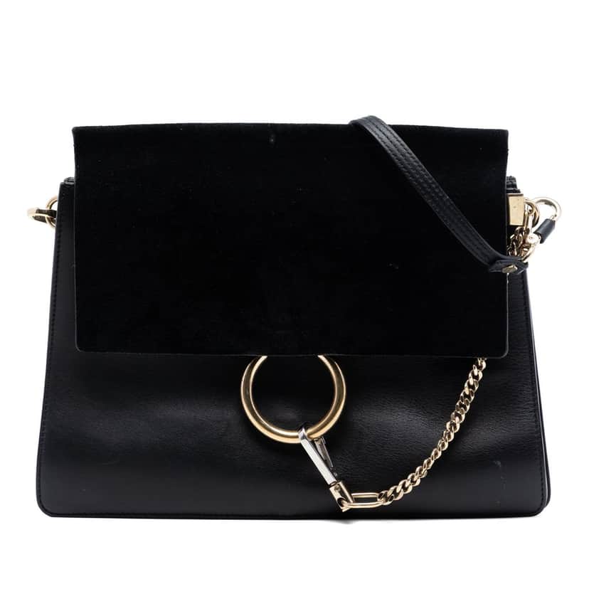 Chloé Medium Calfskin and Suede Faye Crossbody Black Leather Very good condition - Front View