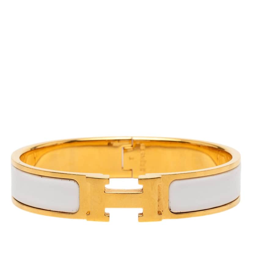 Hermès Narrow Enamel Clic H Bracelet PM White Very good condition - Front View