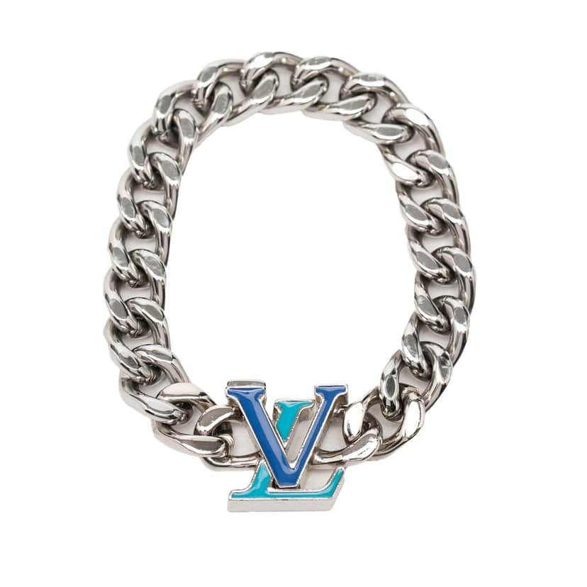 Louis Vuitton Stainless Steel Enamel LV Chain Bracelet M Silver Metal Very good condition - Front View
