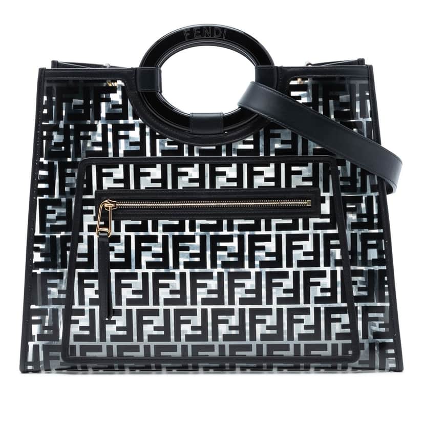 Fendi Medium FF PVC and Vitello Century Runaway Shopper Tote Black Plastic Very good condition - Front View
