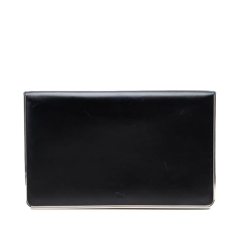 Dior Metal Trimmed Smooth Calfskin Clutch Black Leather Very good condition - Front View