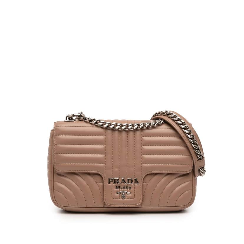 Prada Medium Soft Calf Impunture Diagramme Bag Beige Leather Good condition - Front View