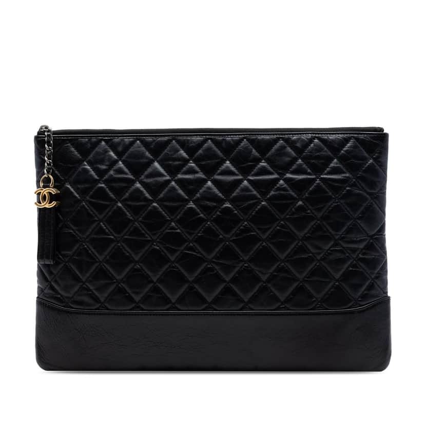 Chanel Large Aged Calfskin Gabrielle O Case Clutch Black Leather Very good condition - Front View