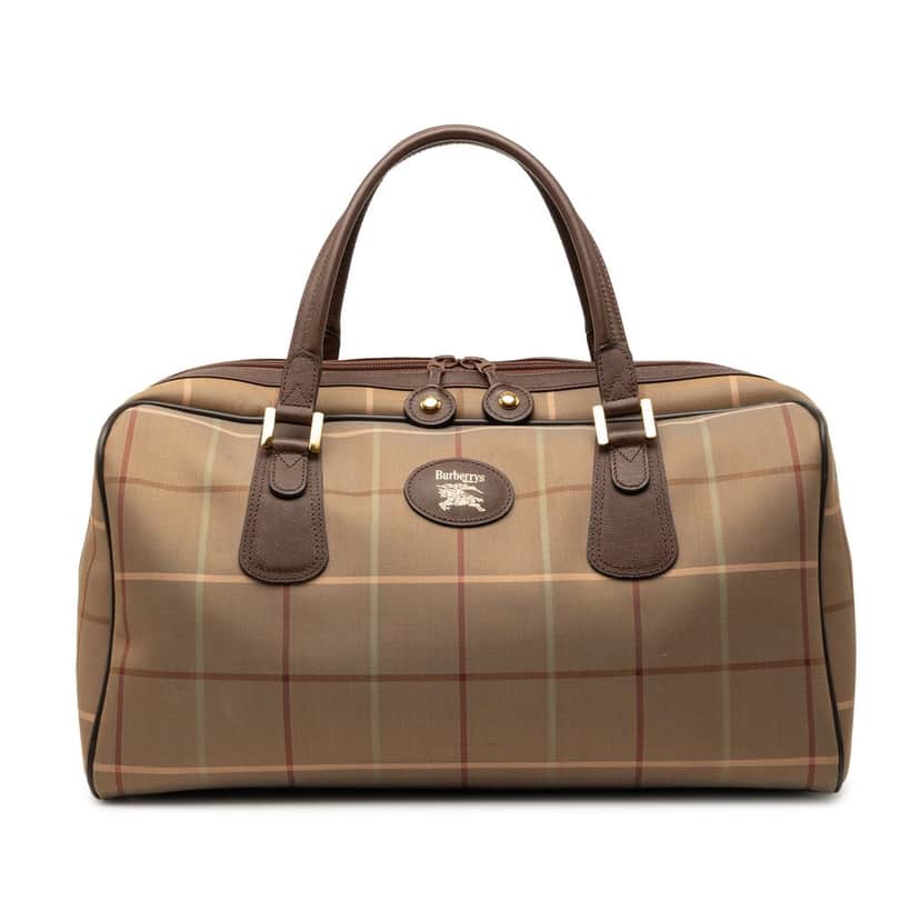 Burberry Vintage Check Canvas Boston Bag Brown Very good condition - Front View