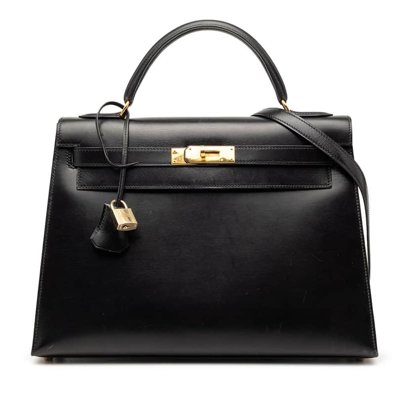 Hermès Box Calf Kelly Sellier 32 Black Leather Very good condition - Front View