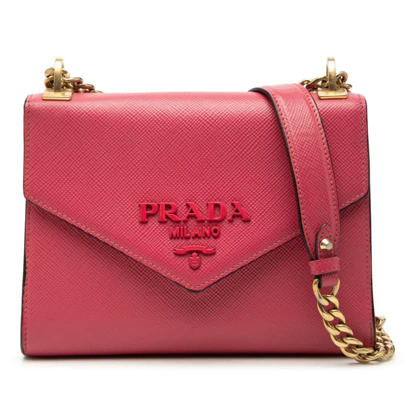 Prada Saffiano Cuir Monochrome Envelope Crossbody Pink Leather Very good condition - Front View
