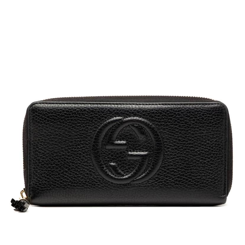 Gucci Grained Calfskin Soho Zip Around Wallet Black Leather Very good condition - Front View