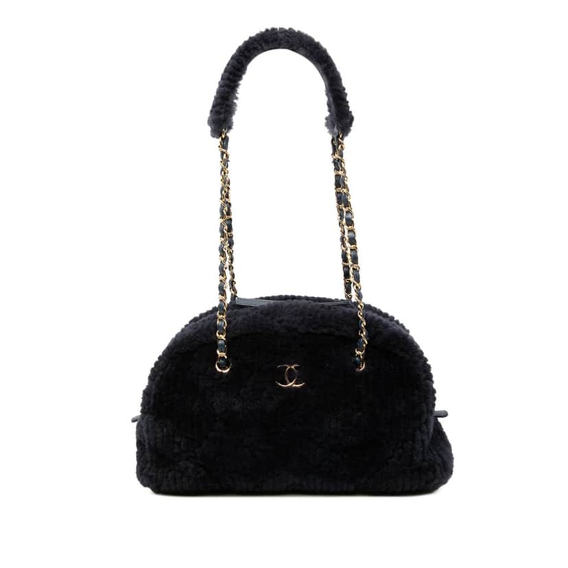 Chanel Coco Neigh Large Quilted Shearling Bowling Bag Blue Very good condition - Front View