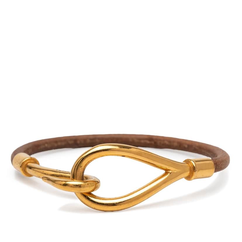 Hermès Calfskin and Gold Plated Jumbo hook Bracelet Brown Leather Very good condition - Front View