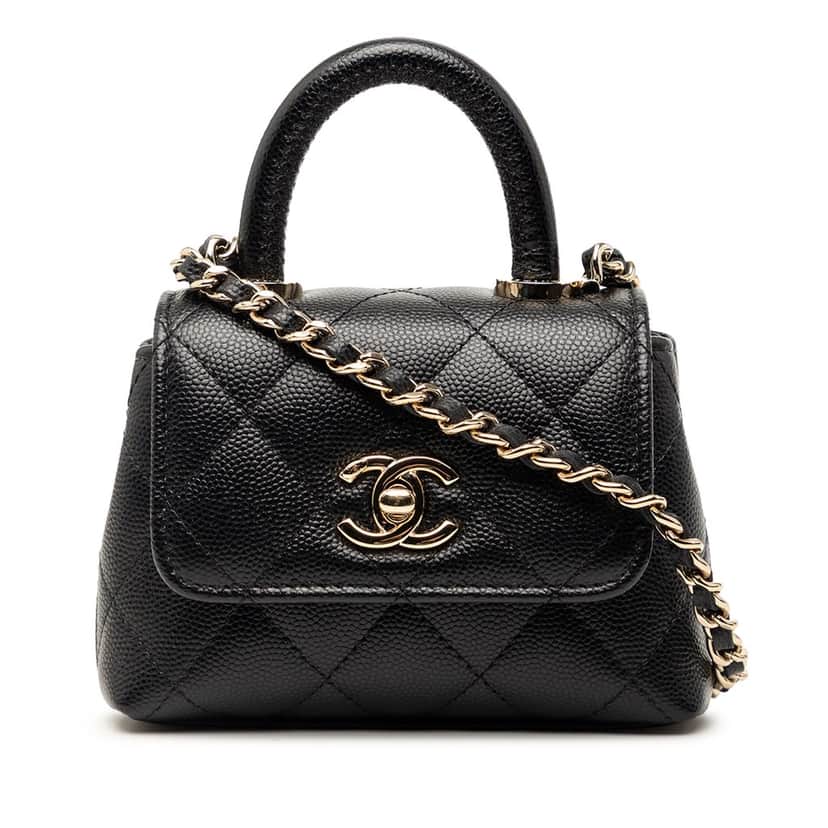 Chanel Nano Quilted Caviar Coco Top Handle Bag Black Leather Very good condition - Front View