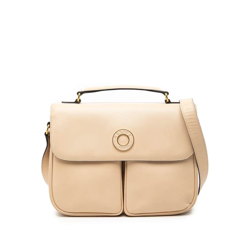 Celine Embossed Leather Satchel Beige Leather Very good condition - Front View