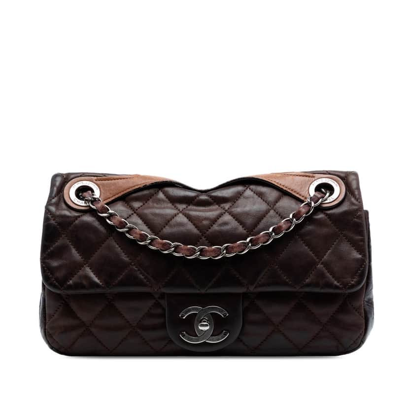 Chanel Medium Iridescent Calfskin In the Mix Flap Brown Leather Very good condition - Front View