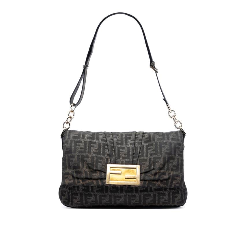 Fendi Large Zucca Canvas Mia Flap Shoulder Bag Brown Very good condition - Front View