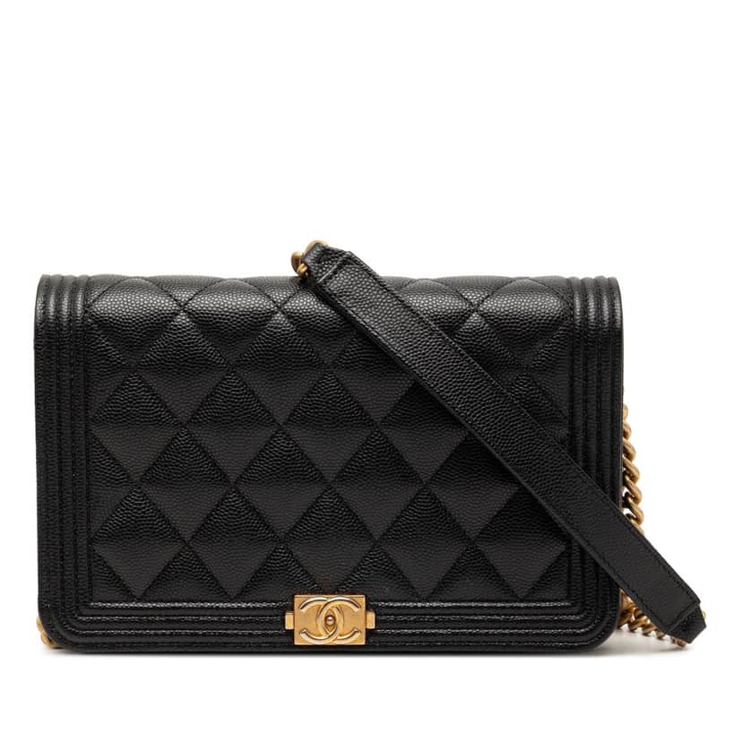 Chanel Quilted Caviar Boy Wallet on Chain Black Leather Very good condition - Front View