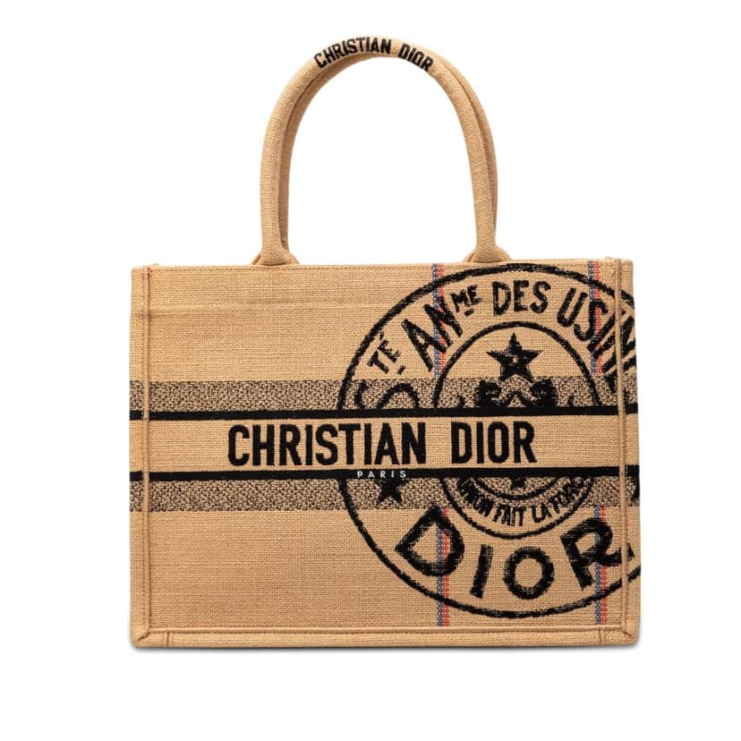 Dior Medium Jute Embroidered Book Tote Beige Very good condition - Front View