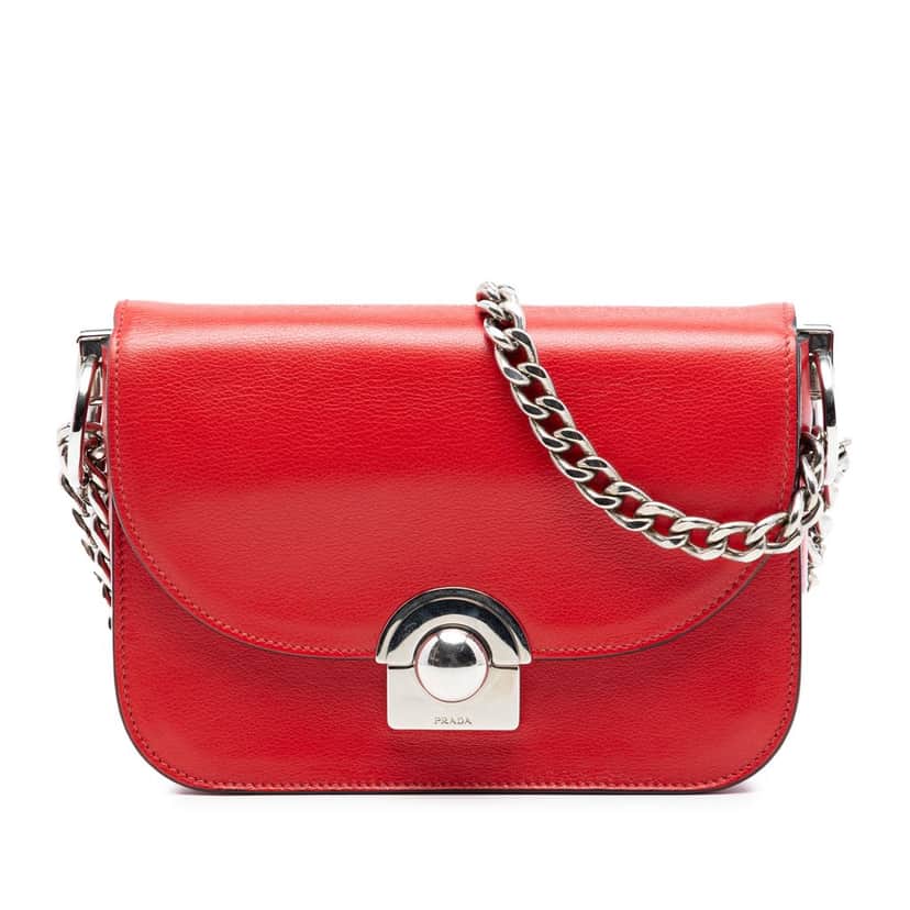 Prada Glace Calf Arcade Crossbody Red Leather Very good condition - Front View