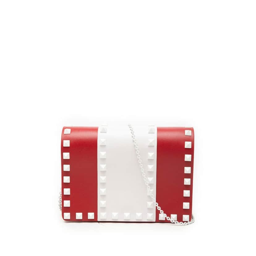 Valentino Leather Colorblock Rockstud Wallet On Chain Red Leather Very good condition - Front View