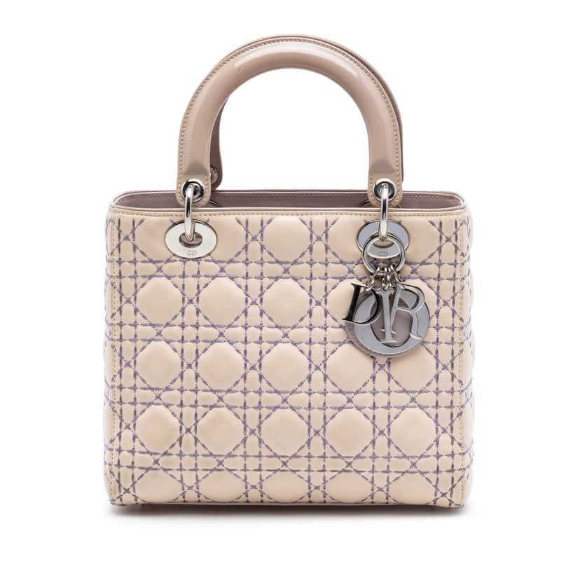 Dior Medium Lambskin Cannage Stitched Lady Dior Beige Leather Very good condition - Front View