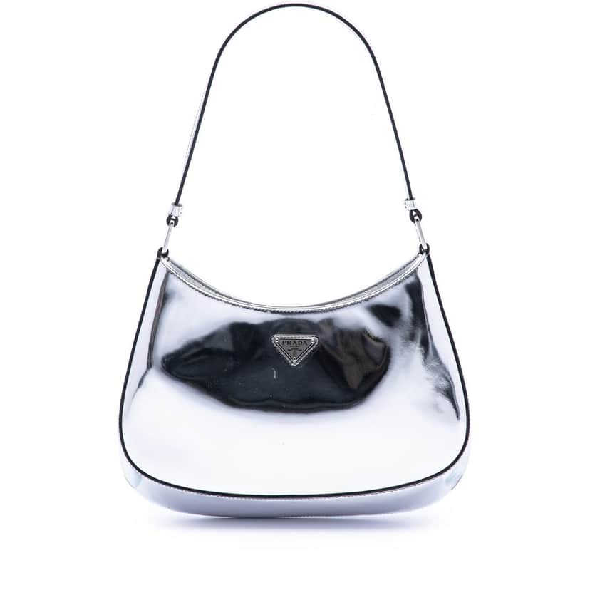 Prada Spazzolato Leather Cleo Shoulder Bag Silver Leather Very good condition - Front View