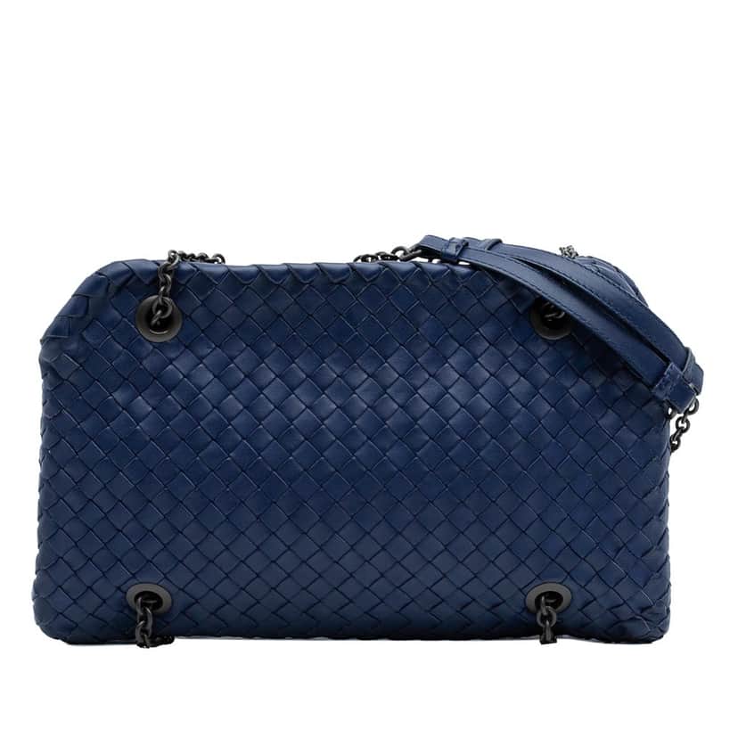 Bottega Veneta Nappa Intrecciato Duo Shoulder Bag Blue Leather Very good condition - Front View