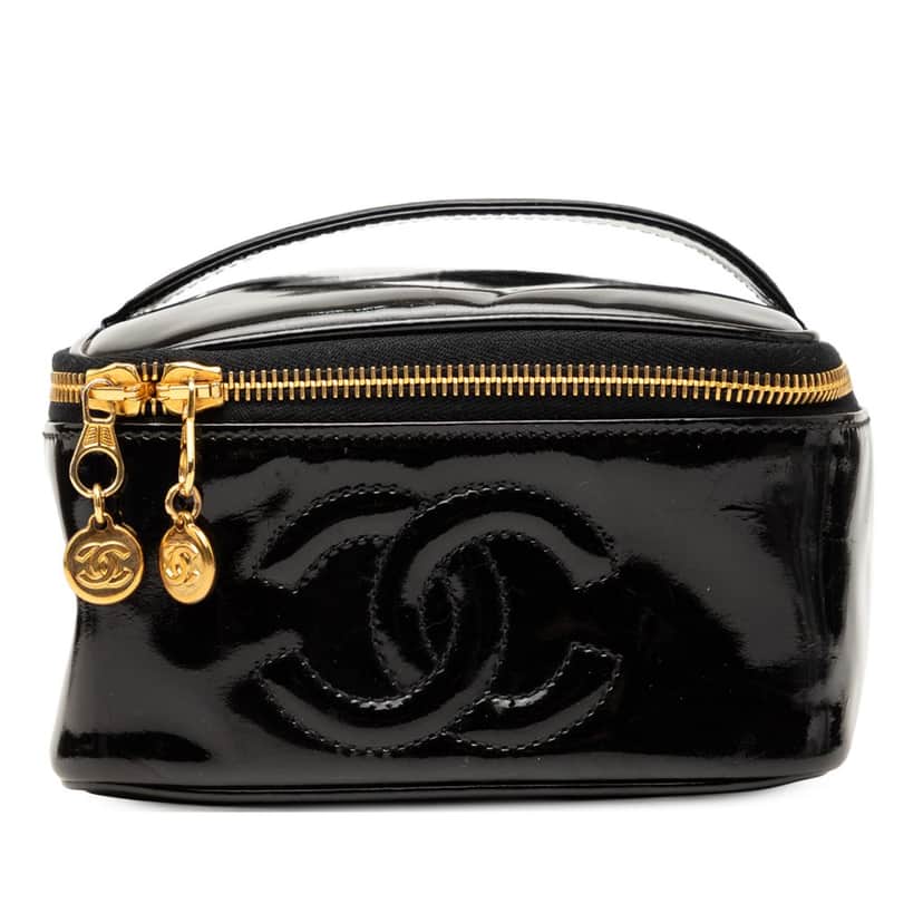 Chanel CC Patent Vanity Bag Black Leather Very good condition - Front View