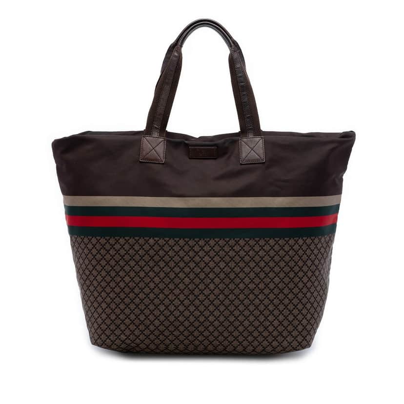 Gucci Diamante Nylon Web Tote Brown Very good condition - Front View