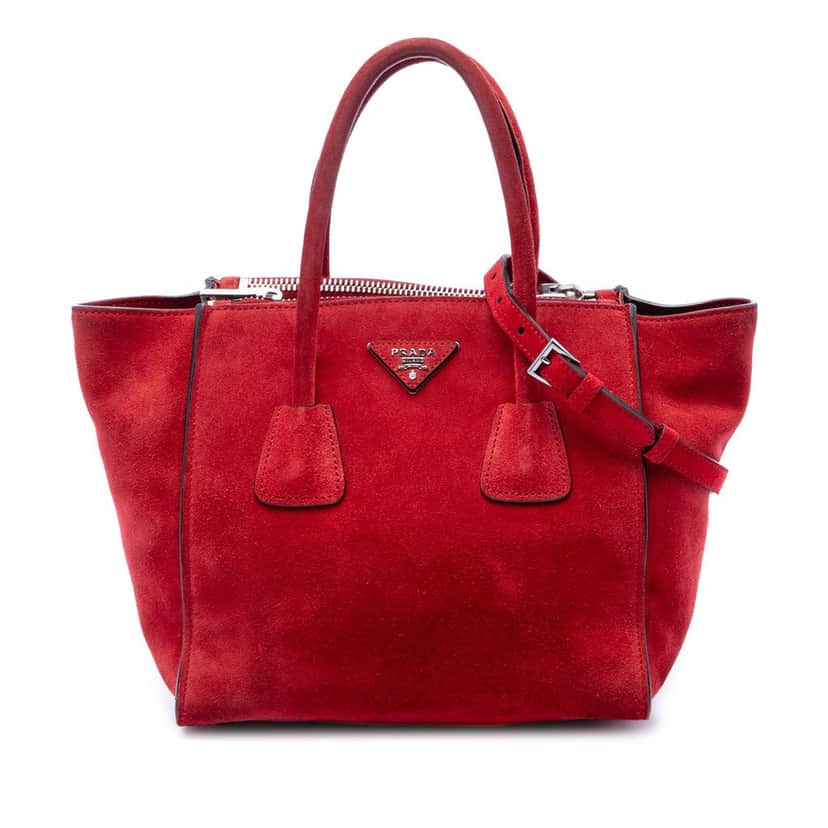 Prada Small Scamosciato Twin Pocket Satchel Red Leather Very good condition - Front View