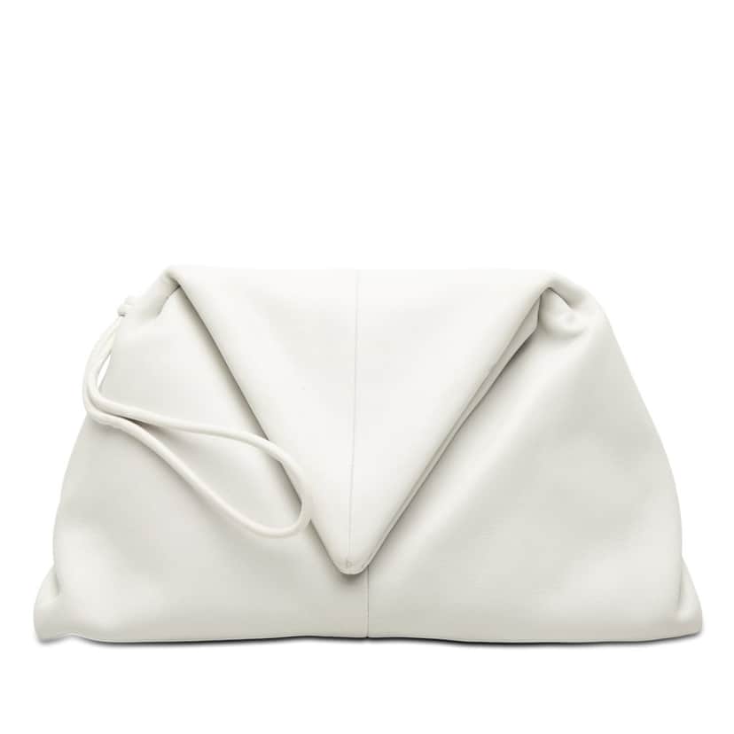 Bottega Veneta Leather BV Trine Angular Clutch White Leather Very good condition - Front View