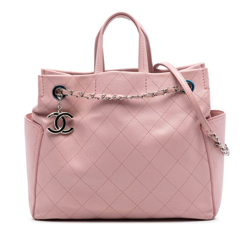 Chanel Small Quilted Caviar CC Pocket Tote Pink Leather Very good condition - Front View