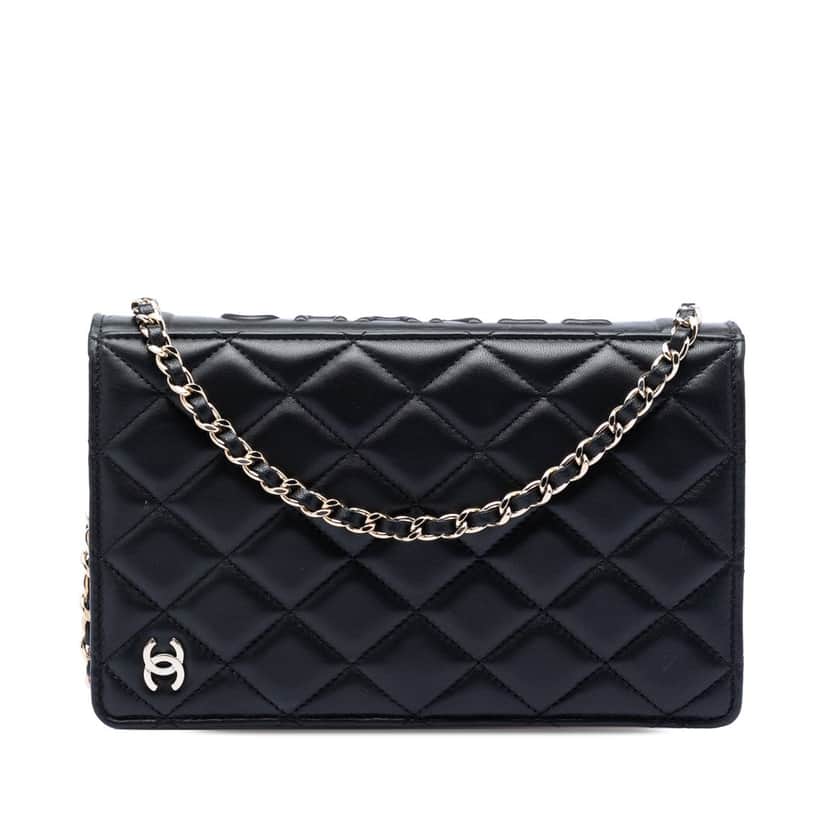 Chanel Quilted Lambskin Book Wallet On Chain Black Leather Very good condition - Front View