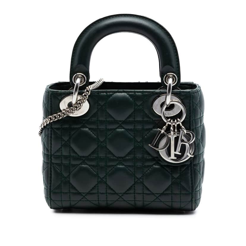 Dior Mini Lambskin Cannage Lady Dior Green Leather Very good condition - Front View