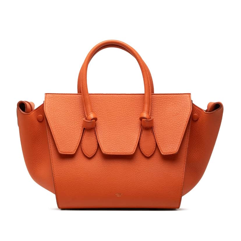Celine Small Grained Calfskin Tie Knot Handbag Orange Leather Very good condition - Front View