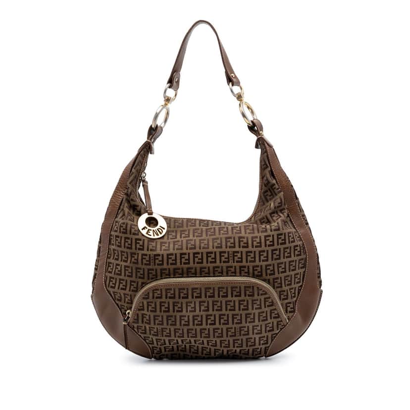 Fendi Zucchino Canvas Chef Pocket Hobo Brown Good condition - Front View
