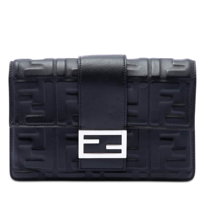 Fendi Zucca Embossed Leather Clutch Black Leather Very good condition - Front View