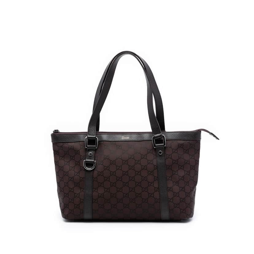 Gucci GG Nylon Abbey D Ring Tote Brown Very good condition - Front View