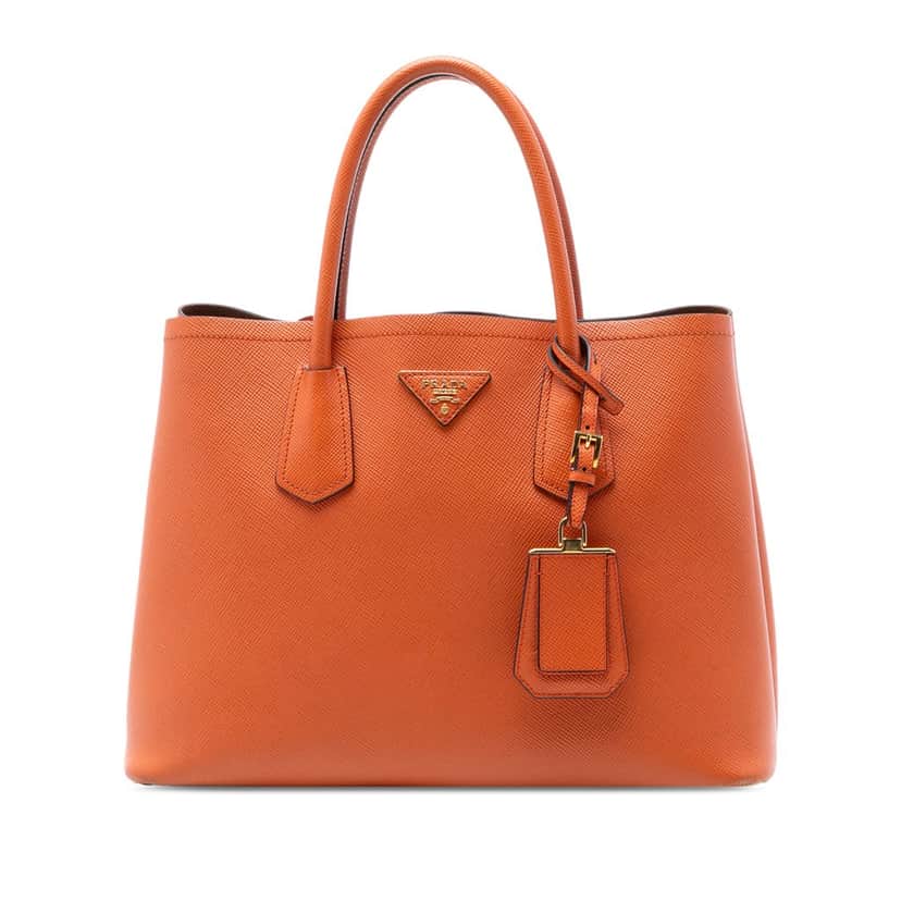 Prada Medium Saffiano Cuir Double Handle Satchel Orange Leather Very good condition - Front View