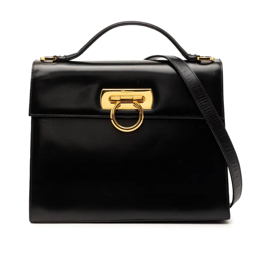 Ferragamo Leather Gancini Satchel Black Leather Very good condition - Front View