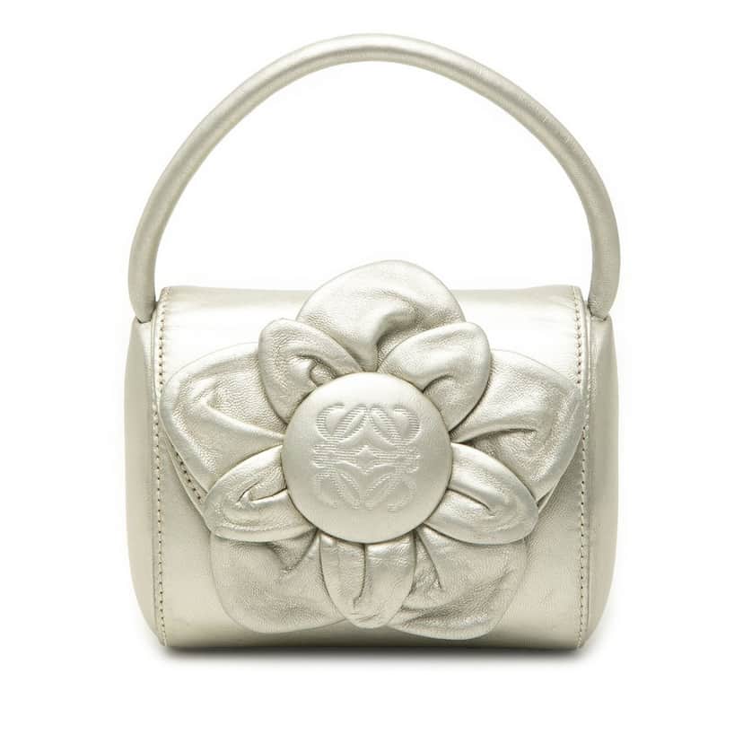Loewe Metallic Leather Anagram Flower Handbag Silver Leather Very good condition - Front View