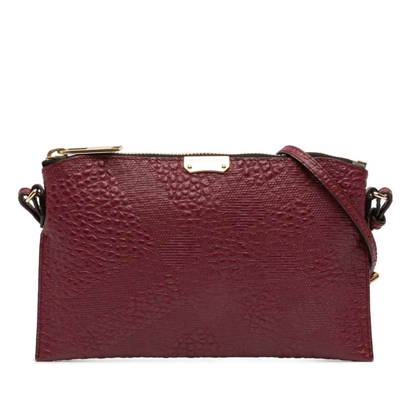 Burberry Small Grain Check Embossed Leather Chichester Crossbody Red Leather Very good condition - Front View