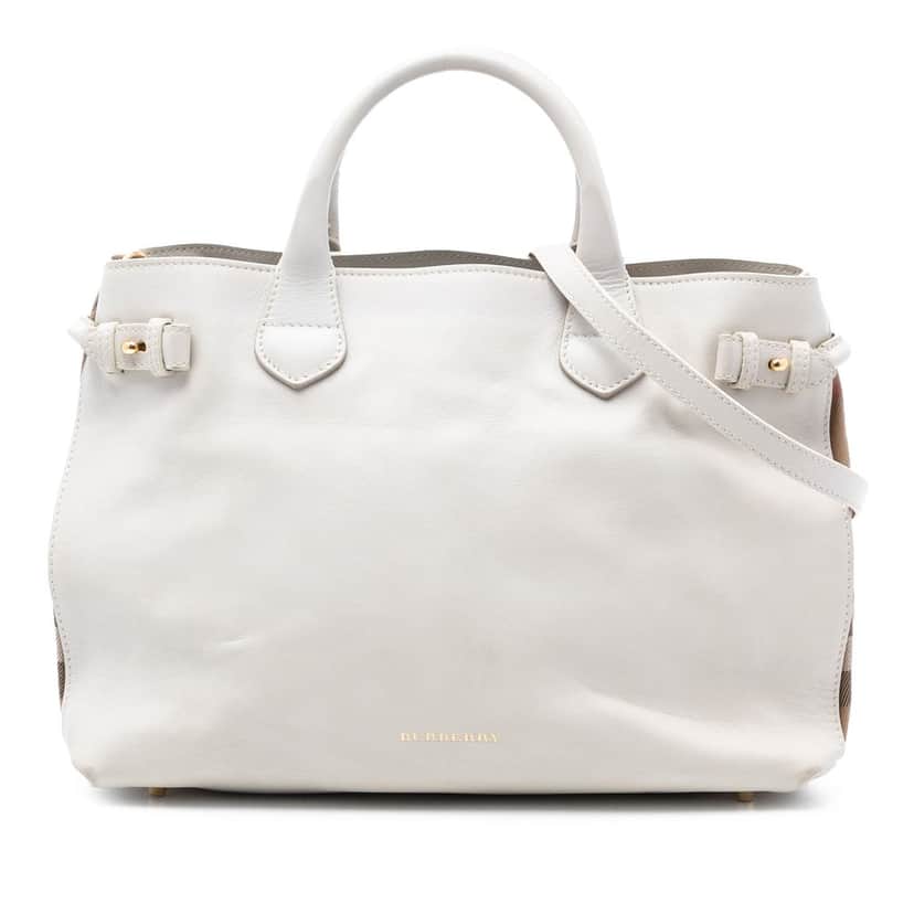 Burberry Medium Leather and House Check Banner Satchel White Leather Very good condition - Front View