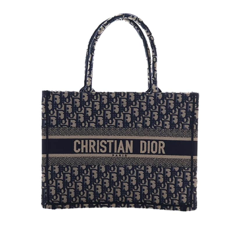 Dior Medium Oblique Embroidered Canvas Book Tote Blue Never worn - Front View