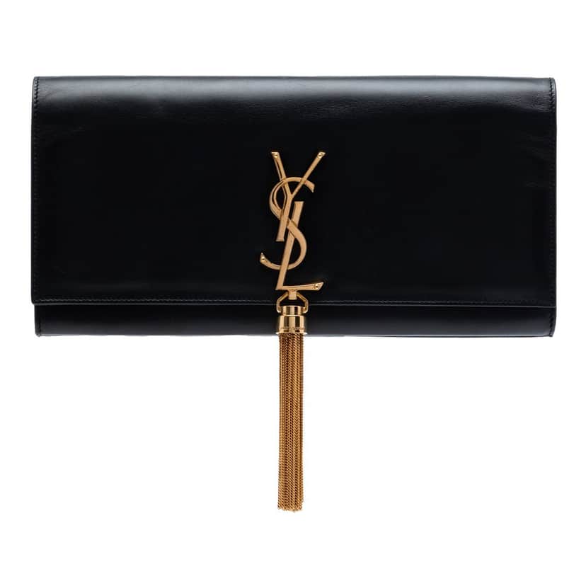 Saint Laurent Smooth Calfskin Cassandre Tassel Clutch Black Leather Very good condition - Front View