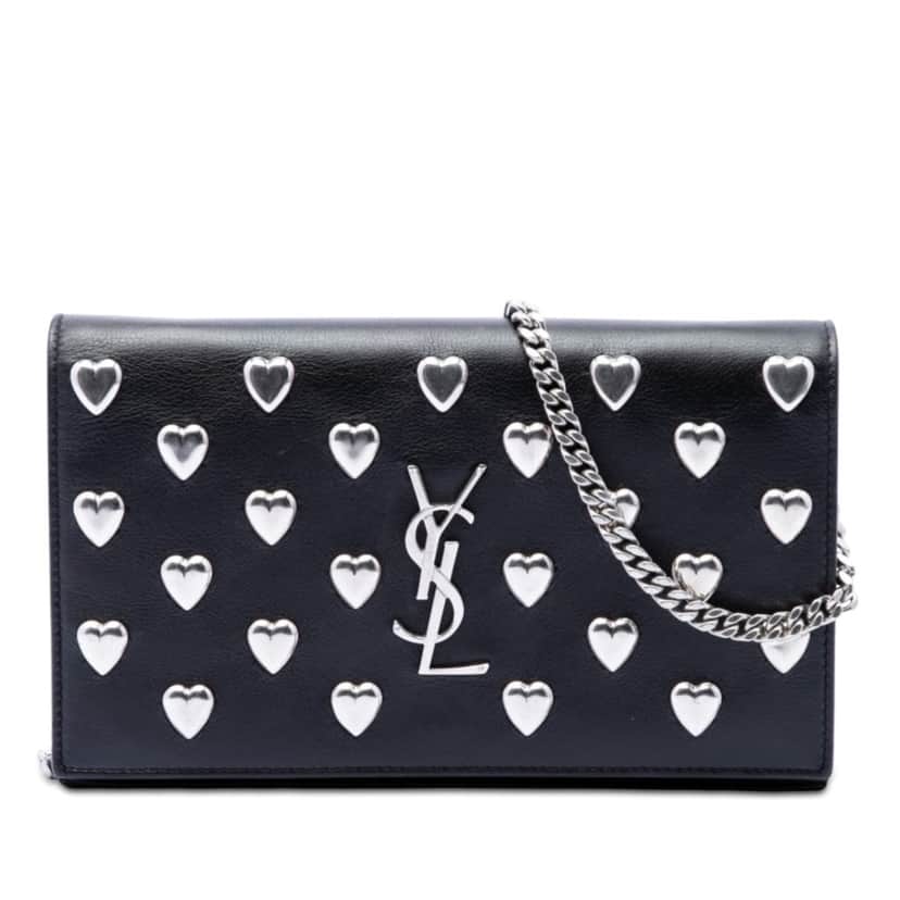 Saint Laurent Medium Calfskin Monogram Heart Studded Kate Crossbody Black Leather Very good condition - Front View