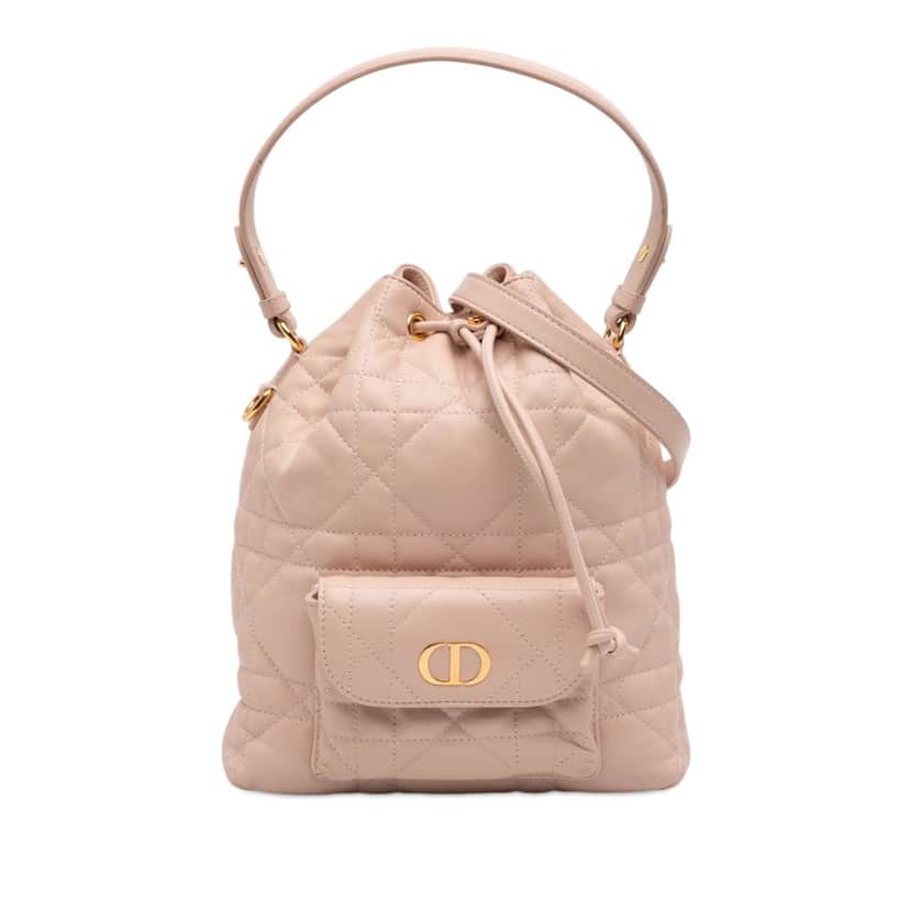 Dior Small Lambskin Macrocannage Caro Bucket Bag Brown Leather Very good condition - Front View