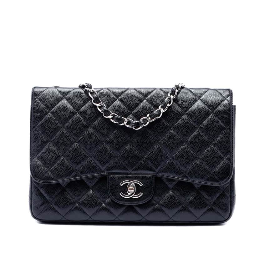 Chanel Jumbo Classic Caviar Single Flap Black Leather Very good condition - Front View